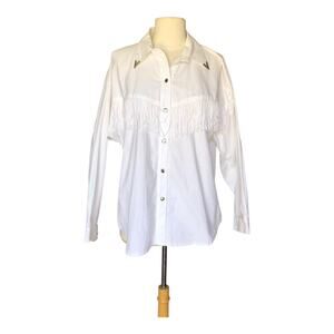 Lilia Smitty Exclusive White Western Fringe Blouse Long Sleeve Women's Sz Large